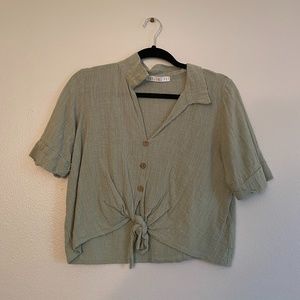 Cropped Green Button Up